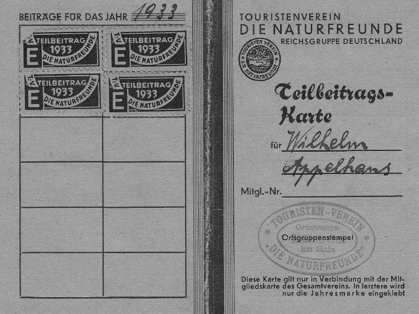Mitgliedsausweis Wilhelm Appelhans